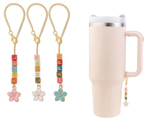 LUBINGSHINE DIY Letter Charm Set for Stanley Cup, 3pcs Charm Chains & 240pcs Beads, Name ID Personalized Handle Chain for Stanley Tumbler, Gift for Women (Gold Color Letter) in Saudi Arabia