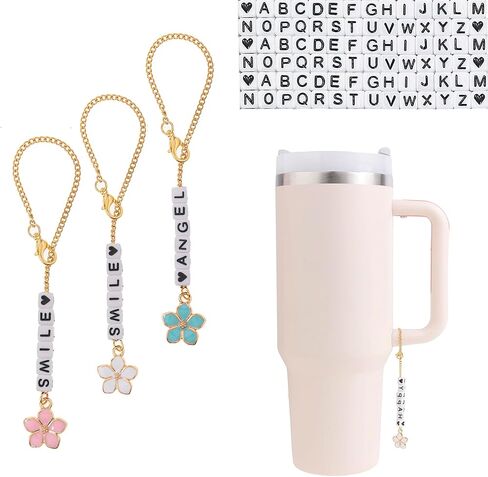 LUBINGSHINE DIY Letter Charm Set for Stanley Cup, 3pcs Charm Chains & 240pcs Beads, Name ID Personalized Handle Chain for Stanley Tumbler, Gift for Women (Gold Color Letter) in Saudi Arabia