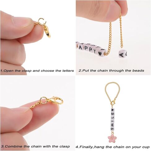 LUBINGSHINE DIY Letter Charm Set for Stanley Cup, 3pcs Charm Chains & 240pcs Beads, Name ID Personalized Handle Chain for Stanley Tumbler, Gift for Women (Gold Color Letter) in Saudi Arabia
