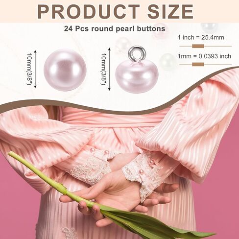 HARFINGTON 24pcs 16L Round Faux Pearl Buttons 10mm 3/8" Half Ball Dome Metal Shank Sewing Buttons Replacement DIY Small Button for Clothing Bridal Wedding Dress DIY Crafts, Light Pink in Saudi Arabia