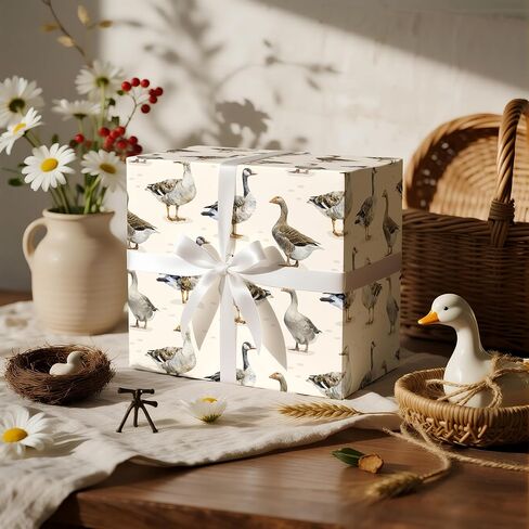 LeZakaa Goose Wrapping Paper Roll - Mini Roll - Rustic Farmhouse Goose Design with Cream Background - Gift Wrap for Nature Lovers, Birthday, Cottagecore, Country Animal Theme, 17 Inches x 16.4 Feet in Saudi Arabia