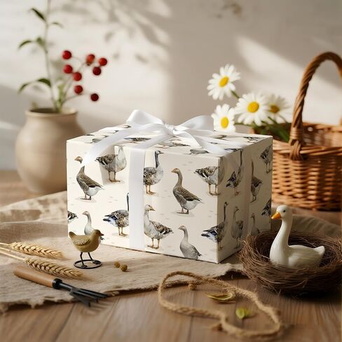 LeZakaa Goose Wrapping Paper Roll - Mini Roll - Rustic Farmhouse Goose Design with Cream Background - Gift Wrap for Nature Lovers, Birthday, Cottagecore, Country Animal Theme, 17 Inches x 16.4 Feet in Saudi Arabia