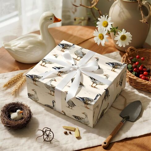 LeZakaa Goose Wrapping Paper Roll - Mini Roll - Rustic Farmhouse Goose Design with Cream Background - Gift Wrap for Nature Lovers, Birthday, Cottagecore, Country Animal Theme, 17 Inches x 16.4 Feet in Saudi Arabia