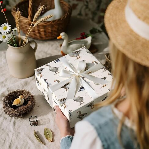 LeZakaa Goose Wrapping Paper Roll - Mini Roll - Rustic Farmhouse Goose Design with Cream Background - Gift Wrap for Nature Lovers, Birthday, Cottagecore, Country Animal Theme, 17 Inches x 16.4 Feet in Saudi Arabia