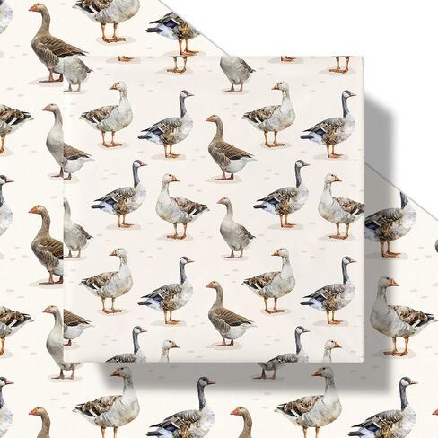 LeZakaa Goose Wrapping Paper Roll - Mini Roll - Rustic Farmhouse Goose Design with Cream Background - Gift Wrap for Nature Lovers, Birthday, Cottagecore, Country Animal Theme, 17 Inches x 16.4 Feet in Saudi Arabia