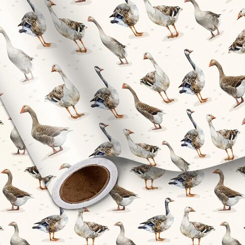 LeZakaa Goose Wrapping Paper Roll - Mini Roll - Rustic Farmhouse Goose Design with Cream Background - Gift Wrap for Nature Lovers, Birthday, Cottagecore, Country Animal Theme, 17 Inches x 16.4 Feet in Saudi Arabia