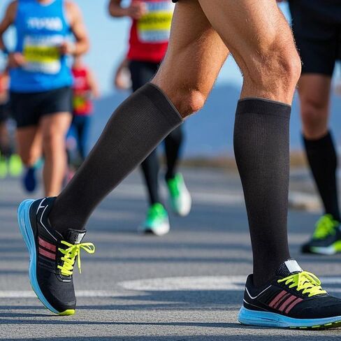 YUEDGE Compression Socks for Men Long Running Cycling Softball Baseball Athletic Sports Socks Flight Socks For Men,5 Pairs in Kuwait