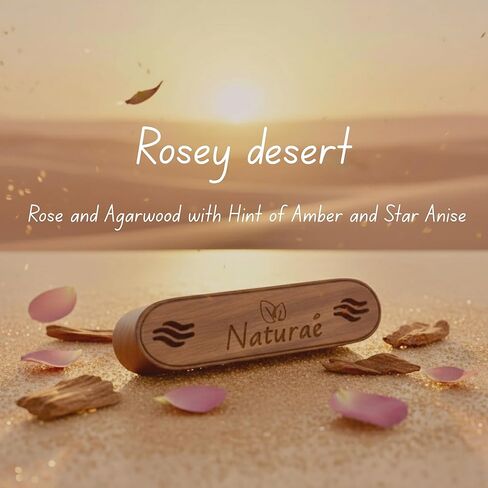 Naturaé Rosy Desert Car Air Freshener – Real Walnut Wood Diffuser with Upgraded Magnetic System – Refillable Scented Oil – Long-Lasting Eco-Friendly Scent – Complete Set – Made in USA in Saudi Arabia