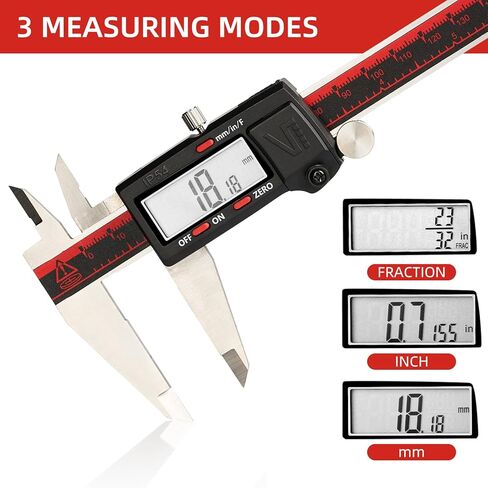 VINCA IP67 Grade Digital Caliper, DIPA-0605 0-6 Inch/150mm, Inch/Millimeter/Fraction Conversion, Stainless Steel, Large LCD Screen in Saudi Arabia