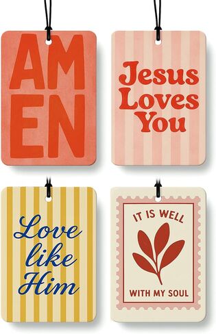 Christian Faith Car Air Freshener 4 Pcs Coconut Scented, Christian Car Accessories Mirror Decor for Women, Retro Inspirational Religious Hanging Air Freshener for Cars Closet Drawer Books in Saudi Arabia