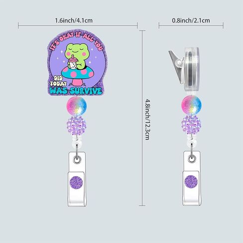 Retractable Badge Reel with Alligator Clip, Glitter Acrylic Nurse ID Card Holder with Beads, Bling Funny Design (Purple Frog) in Saudi Arabia
