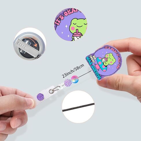 Retractable Badge Reel with Alligator Clip, Glitter Acrylic Nurse ID Card Holder with Beads, Bling Funny Design (Purple Frog) in Saudi Arabia