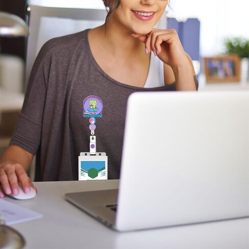 Retractable Badge Reel with Alligator Clip, Glitter Acrylic Nurse ID Card Holder with Beads, Bling Funny Design (Purple Frog) in Saudi Arabia
