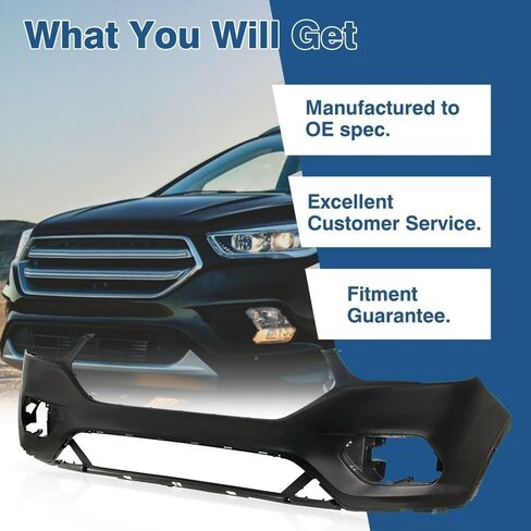 مناسب لغطاء المصد الأمامي الفاخر لسيارة Ford Escape 2017-2019 - استبدال بلاستيكي متين مع فتحات مصابيح الضباب (الطراز A) - شريط وجه فولاذي للسيارات in Saudi Arabia