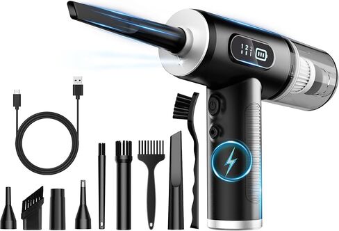 Compressed Air Duster & Vacuum Cleaner-3 Gear Adjustable 100000RPM Handheld Car Vacuum/Air Blower,Electric Air Duster with LED Light for Keyboard Electric Devices Cleaning.Replaces Compressed Air Cans in Saudi Arabia