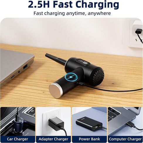Compressed Air Duster & Vacuum Cleaner-3 Gear Adjustable 100000RPM Handheld Car Vacuum/Air Blower,Electric Air Duster with LED Light for Keyboard Electric Devices Cleaning.Replaces Compressed Air Cans in Saudi Arabia