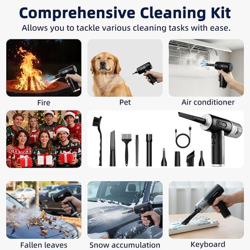 Compressed Air Duster & Vacuum Cleaner-3 Gear Adjustable 100000RPM Handheld Car Vacuum/Air Blower,Electric Air Duster with LED Light for Keyboard Electric Devices Cleaning.Replaces Compressed Air Cans in Saudi Arabia