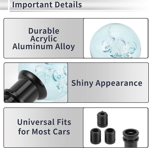 Car Gear Shift Knob Acrylic Aluminum Alloy Stick Shifter Lever Knob for Automatic and Manual Vehicle with 3 Adapter Light Blue 1 Set in Saudi Arabia