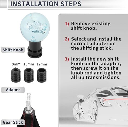 Car Gear Shift Knob Acrylic Aluminum Alloy Stick Shifter Lever Knob for Automatic and Manual Vehicle with 3 Adapter Light Blue 1 Set in Saudi Arabia