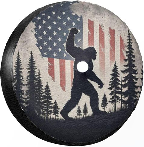 18 Inch American Flag Forest Mountainous Powerful Pose Leather Spare Tire Cover with Backup Camera Hole Universal Wheel Protector for Wrangler Jl SUV Rv Trailer Camper Truck in Saudi Arabia