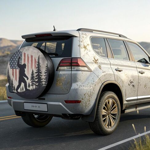 18 Inch American Flag Forest Mountainous Powerful Pose Leather Spare Tire Cover with Backup Camera Hole Universal Wheel Protector for Wrangler Jl SUV Rv Trailer Camper Truck in Saudi Arabia