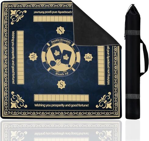 Upgraded Navy Blue & Gold Mahjong Mat 31.5x31.5 Inch - Non-Slip Rubber, Waterproof, Noise Reducing Table Cover for American & Chinese Mahjong, D20 Dice, Poker, Board Games with Carry Bag in Saudi Arabia