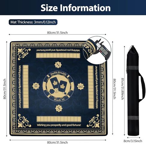 Upgraded Navy Blue & Gold Mahjong Mat 31.5x31.5 Inch - Non-Slip Rubber, Waterproof, Noise Reducing Table Cover for American & Chinese Mahjong, D20 Dice, Poker, Board Games with Carry Bag in Saudi Arabia