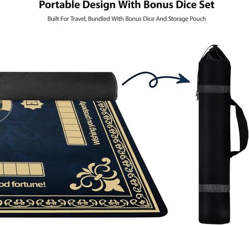 Upgraded Navy Blue & Gold Mahjong Mat 31.5x31.5 Inch - Non-Slip Rubber, Waterproof, Noise Reducing Table Cover for American & Chinese Mahjong, D20 Dice, Poker, Board Games with Carry Bag in Saudi Arabia
