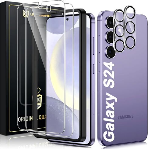 UniqueMe for Samsung Galaxy S24 Ultra Screen Protector, Case Friendly HD Clear Anti-Scratch 9H Tempered Glass for S24 Ultra 2 Pack + Camera Lens Protector 2 Pack 6.8 inch in Kuwait