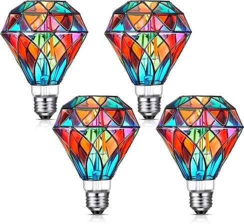 قطعتان من لمبة الإضاءة LED المصنوعة من الزجاج الملون E26 Base A60 لمبة الإضاءة الملونة 120 فولت لمبات الإضاءة الوامضة لعيد الميلاد وعيد الميلاد وديكور المنزل والحديقة والشرفة (شكل ماسي، 6 وات) in Saudi Arabia