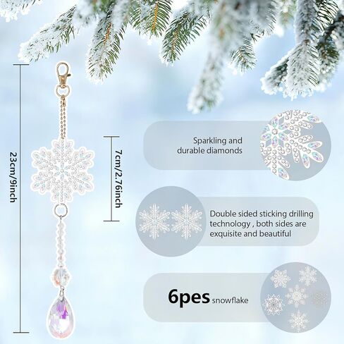 6 Pcs Snowflake Diamond Painting Keychain Kit 5d DIY Diamond Art Suncatchers Wind Chimes Hanging Ornaments for Christmas Crafts Decoration in Saudi Arabia