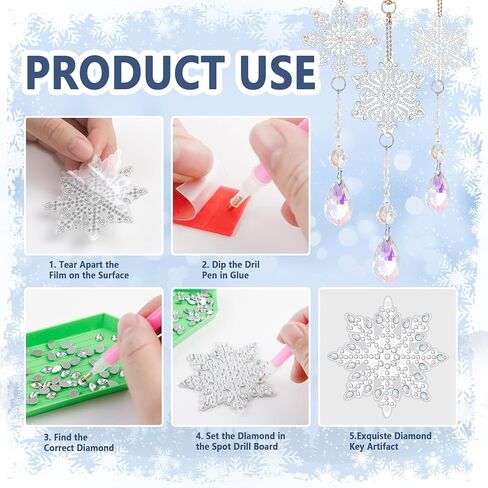 6 Pcs Snowflake Diamond Painting Keychain Kit 5d DIY Diamond Art Suncatchers Wind Chimes Hanging Ornaments for Christmas Crafts Decoration in Saudi Arabia