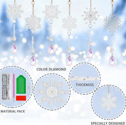 6 Pcs Snowflake Diamond Painting Keychain Kit 5d DIY Diamond Art Suncatchers Wind Chimes Hanging Ornaments for Christmas Crafts Decoration in Saudi Arabia