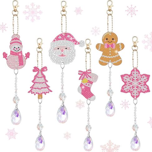 6 Pcs Snowflake Diamond Painting Keychain Kit 5d DIY Diamond Art Suncatchers Wind Chimes Hanging Ornaments for Christmas Crafts Decoration in Saudi Arabia