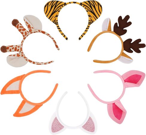 6 Pcs Animal Ears Headbands, Jungle Animal Headbands, Cosplay Hair Hoop for Birthday Halloween Costume Party, Fluffy Costume Headpiece for Kids in Saudi Arabia