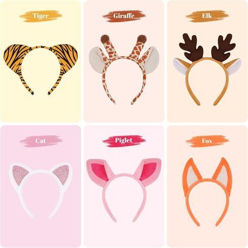 6 Pcs Animal Ears Headbands, Jungle Animal Headbands, Cosplay Hair Hoop for Birthday Halloween Costume Party, Fluffy Costume Headpiece for Kids in Saudi Arabia