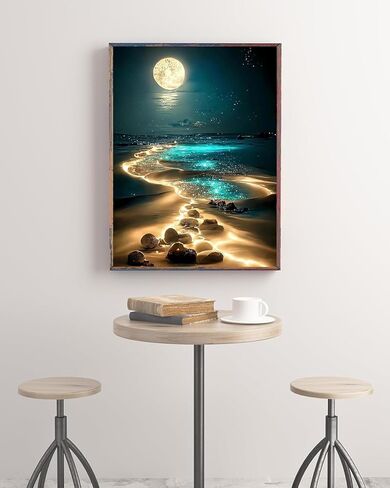 Moonlight Beach Diamond Painting Kits for Adults, 5D Seaside Moon Diamond Art Kits for Beginners, Home Wall Decor 12 x 16 Inch in Saudi Arabia
