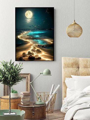 Moonlight Beach Diamond Painting Kits for Adults, 5D Seaside Moon Diamond Art Kits for Beginners, Home Wall Decor 12 x 16 Inch in Saudi Arabia