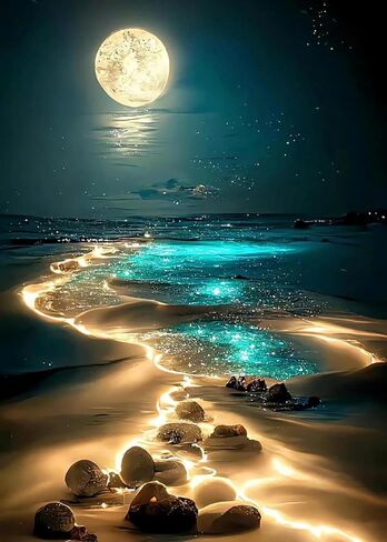 Moonlight Beach Diamond Painting Kits for Adults, 5D Seaside Moon Diamond Art Kits for Beginners, Home Wall Decor 12 x 16 Inch in Saudi Arabia