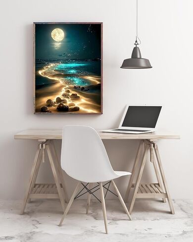 Moonlight Beach Diamond Painting Kits for Adults, 5D Seaside Moon Diamond Art Kits for Beginners, Home Wall Decor 12 x 16 Inch in Saudi Arabia