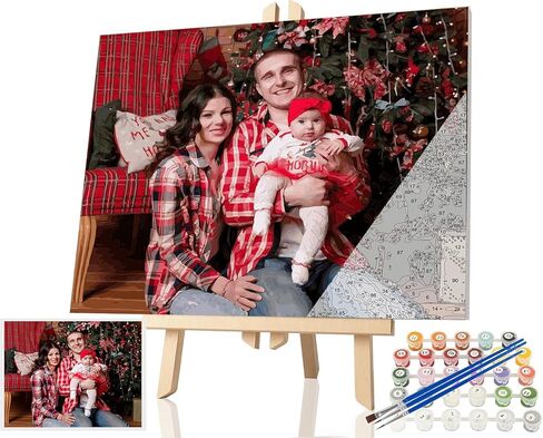 Instrip Framed Family Portrait Custom Paint by Numbers from Photo - Family Paint by Numbers Kit for Adults Framed & Stretched Canvas, Paint by Number Personalized DIY Set Painting for Beginners in Saudi Arabia