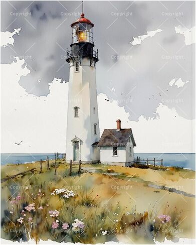 Coastal Paint by Numbers Kit for Adults - DIY Lighthouse by The Sea Painting on Canvas 16x20 Inches, Acrylic Paint Set, Suitable for Beginners, Nautical Art for Home Decoration or Gifts in Saudi Arabia