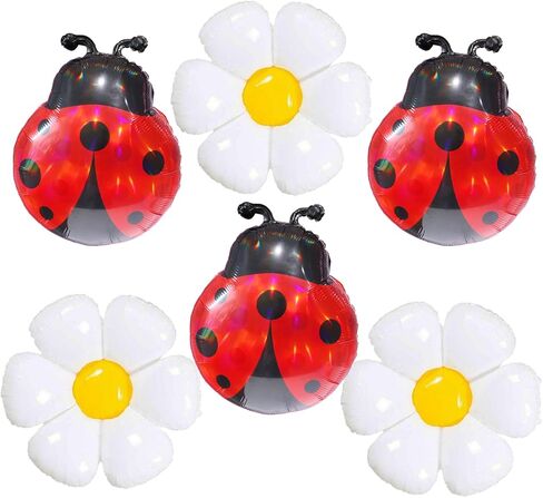6pcs 25inch Ladybug Balloons Daisy Balloon Bug Balloons for Lady Bug Birthday Party Decorations Love Bug Baby Shower Decorations Christmas Ladybug Baby Shower Decorations Young Wild and Three Party in Saudi Arabia