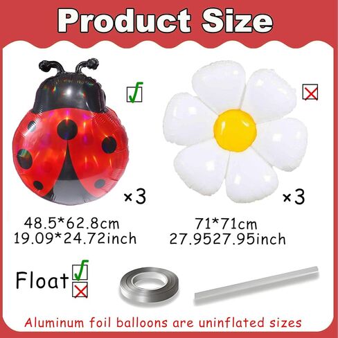 6pcs 25inch Ladybug Balloons Daisy Balloon Bug Balloons for Lady Bug Birthday Party Decorations Love Bug Baby Shower Decorations Christmas Ladybug Baby Shower Decorations Young Wild and Three Party in Saudi Arabia