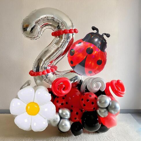 6pcs 25inch Ladybug Balloons Daisy Balloon Bug Balloons for Lady Bug Birthday Party Decorations Love Bug Baby Shower Decorations Christmas Ladybug Baby Shower Decorations Young Wild and Three Party in Saudi Arabia
