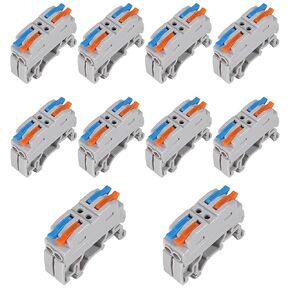 10PCS DIN Rail Terminal Blocks Kit, 2 in 8 Out Universal Compact Lever Wire Connector for Electrical Wires, Detachable Ground Circuit Terminal Blocks for Circuit Inline 28-12 AWG in Kuwait
