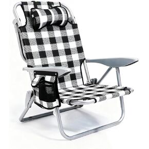 كرسي الشاطئ المحمول للبالغين، كرسي تخييم خفيف الوزن في الهواء الطلق، كرسي مسطح قابل للطي على ظهر الشاطئ مع 4 أوضاع، مسند للرأس، حقيبة تبريد، حامل أكواب، أخضر عشبي in Kuwait