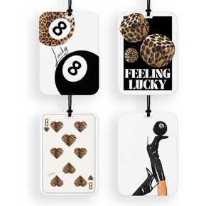 4 Pcs Trendy Retro Cheetah Print Car Air Freshener Cheetah Print Car Accessories Lucky 8 Ball Dice Hanging Air Freshener for Cars Closet Drawer Books Car Accessories Mirror Decor in Saudi Arabia