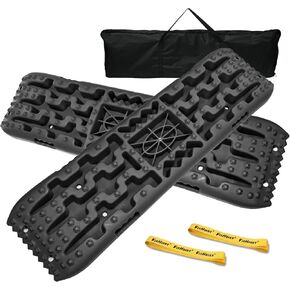 لوحات الجر للطرق الوعرة، لوحات الاسترداد مع قاعدة جاك، ملحقات الطرق الوعرة 4x4 لشاحنة سيارة جيب الدفع الرباعي، الطين، الثلج، الرمل، حصاة مع شريطين وحقيبة تخزين، أسود in Kuwait