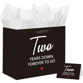 Gift Bag for the Second Anniversary, Gifts for a Second Anniversary, with Greeting Card and Tissue Paper, for Him, Her, Boyfriend, GF, Wife, Husband, Two Year Wedding Anniv. Presents Couples in Saudi Arabia